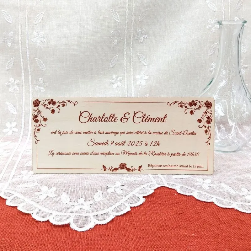 Faire part de mariage en bois - modèle original Pergolesa