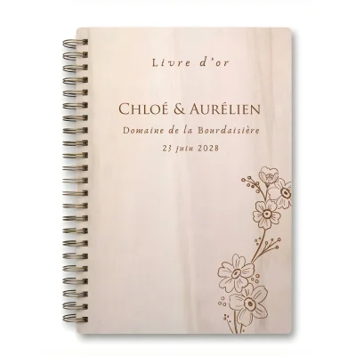 Livre d'or de mariage carnet - En érable - Bouton d'or