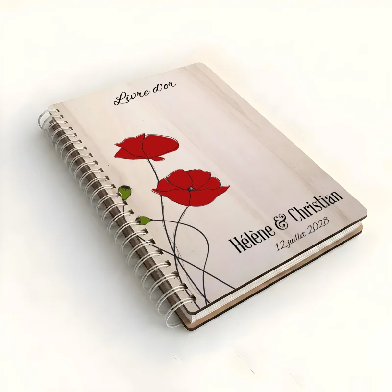 Livre d'or de mariage carnet - En érable - Coquelicots - hover