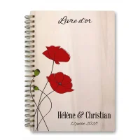Livre d'or de mariage carnet - En érable - Coquelicots