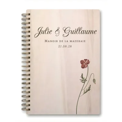 Livre d'or de mariage carnet - En érable - Cosmos rouge