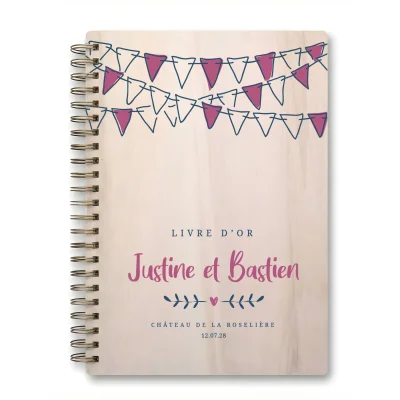 Livre d'or de mariage carnet - En érable - Fanions