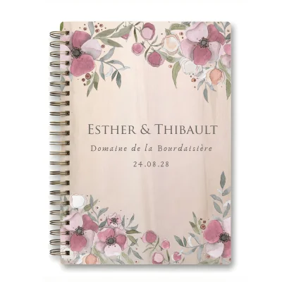 Livre d'or de mariage carnet - En érable - Pivoines