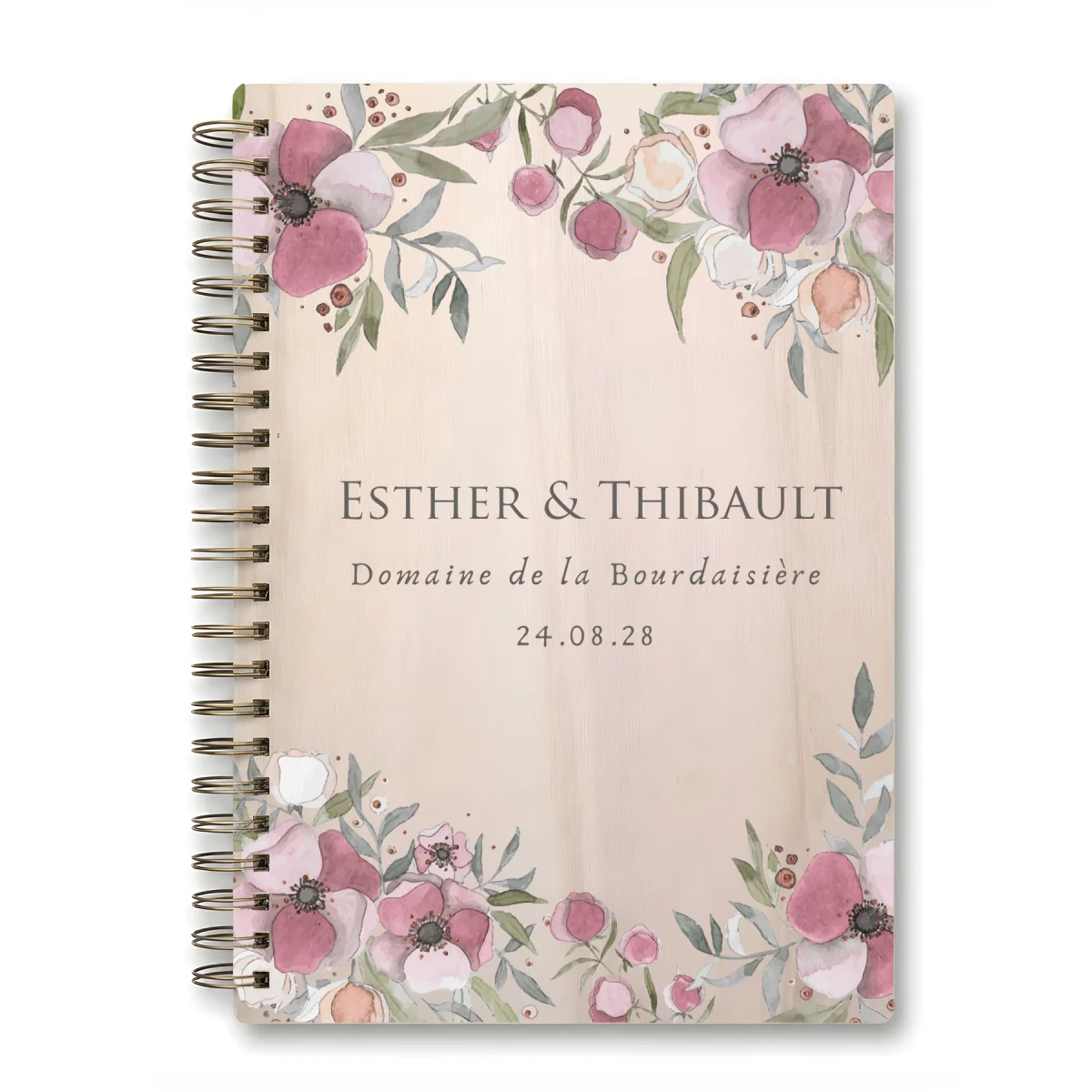 Livre d'or de mariage carnet - En érable - Pivoines