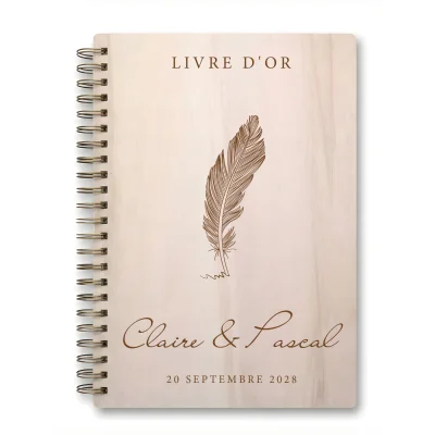 Livre d'or de mariage carnet - En érable - Plume