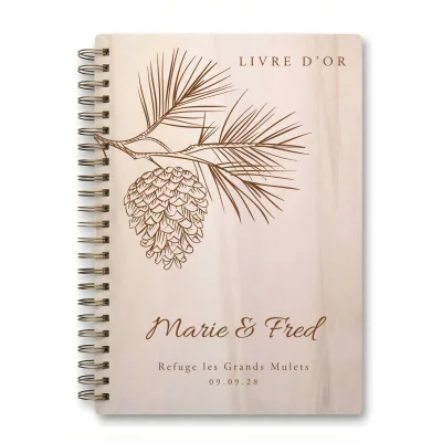 Livre d'or de mariage carnet - En érable - Pomme de pin
