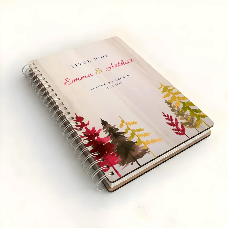Livre d'or de mariage carnet - En érable - Sapins automne - hover