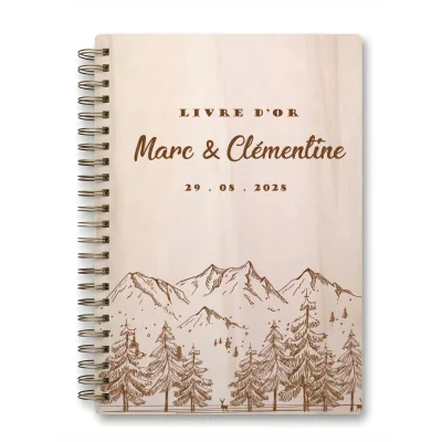 Livre d'or de mariage carnet - En érable -Sommets alpins