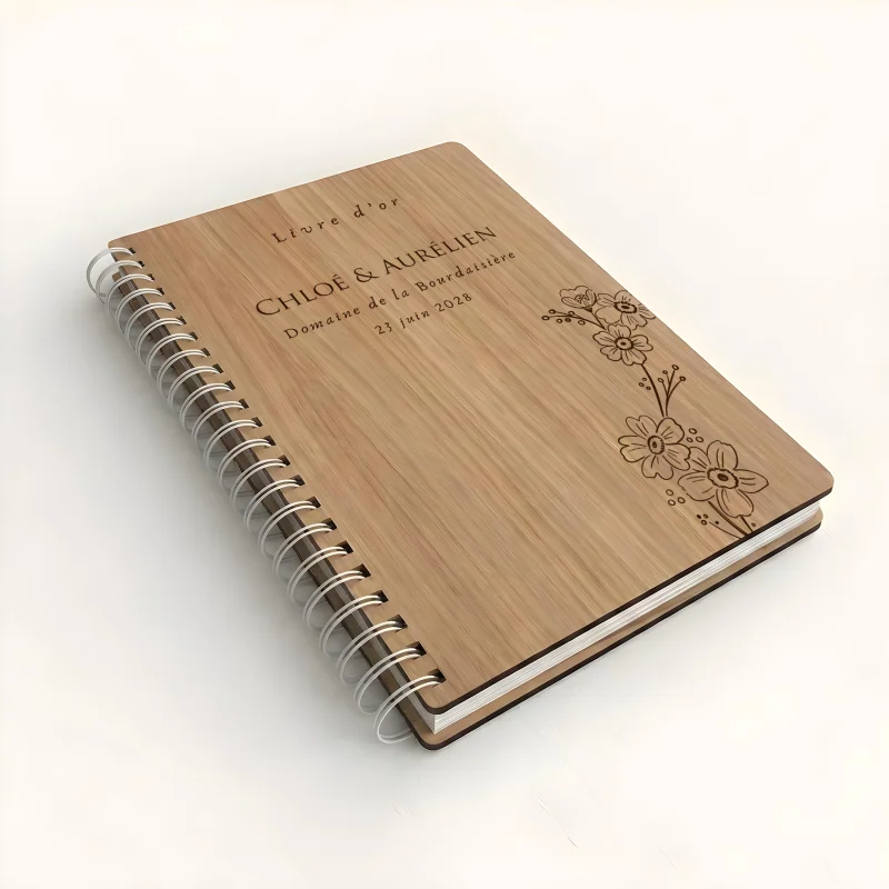 Livre d'or de mariage carnet - En chêne - Bouton d'or - hover