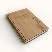 Livre d'or de mariage carnet - En chêne - Bouton d'or