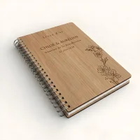 Livre d'or de mariage carnet - En chêne - Bouton d'or