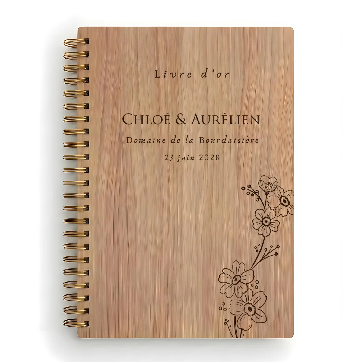 Livre d'or de mariage carnet - En chêne - Bouton d'or