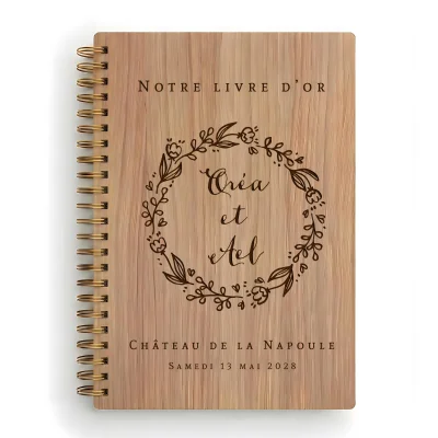 Livre d'or de mariage carnet - En chêne - Couronne de laurier