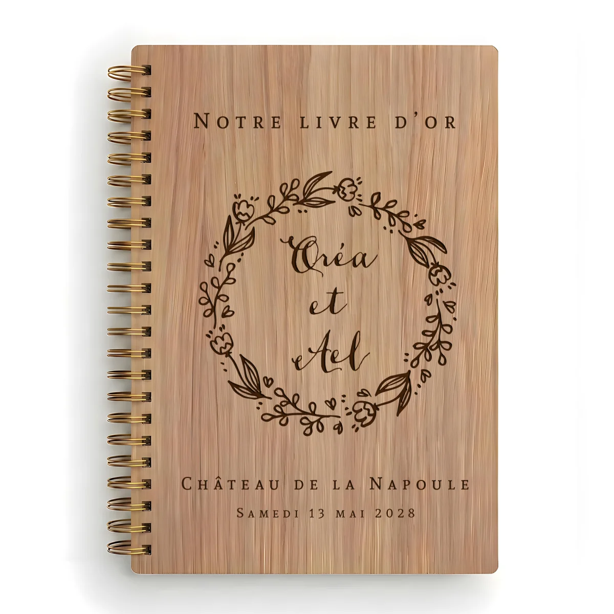 Livre d'or de mariage carnet - En chêne - Couronne de laurier