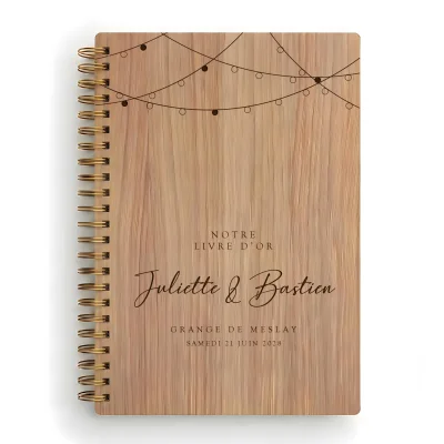 Livre d'or de mariage carnet - En chêne - Guirlande