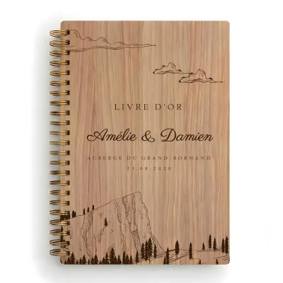 Livre d'or de mariage carnet - En chêne - Montagne