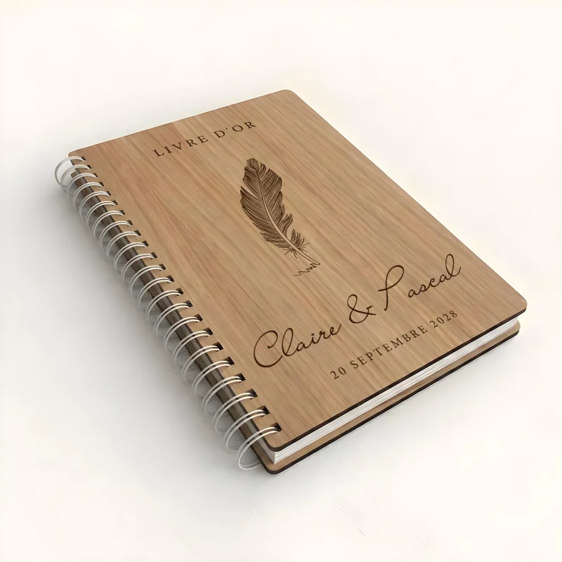 Livre d'or de mariage carnet - En chêne - Plume - hover