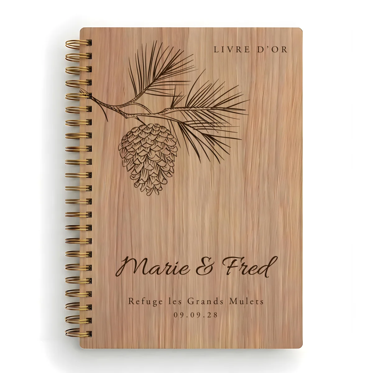 Livre d'or de mariage carnet - En chêne - Pomme de pin