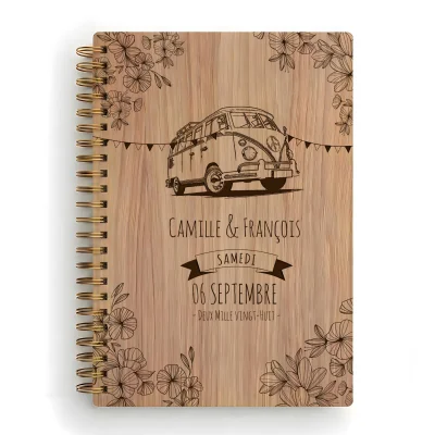 Livre d'or de mariage carnet - En chêne - Seventies