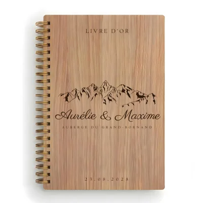 Livre d'or de mariage carnet - En chêne - Sommets enneigés