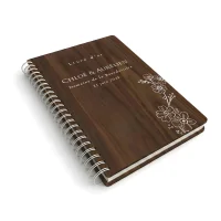 Livre d'or de mariage carnet en bois personnalisé - En noyer - Bouton d'or