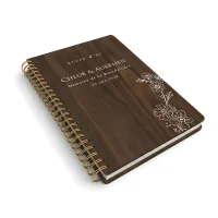 Livre d'or de mariage carnet en bois personnalisé - En noyer - Bouton d'or