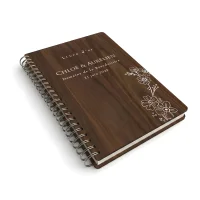 Livre d'or de mariage carnet en bois personnalisé - En noyer - Bouton d'or