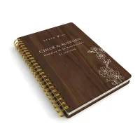 Livre d'or de mariage carnet en bois personnalisé - En noyer - Bouton d'or