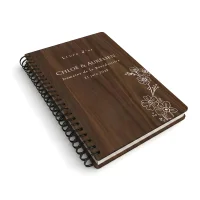 Livre d'or de mariage carnet en bois personnalisé - En noyer - Bouton d'or