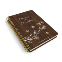 Livre d'or de mariage carnet en bois personnalisé - En noyer - Branche fleurie