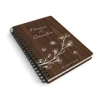 Livre d'or de mariage carnet en bois personnalisé - En noyer - Branche fleurie