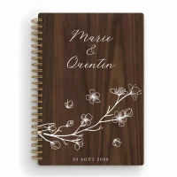 Livre d'or de mariage carnet en bois personnalisé - En noyer - Branche fleurie