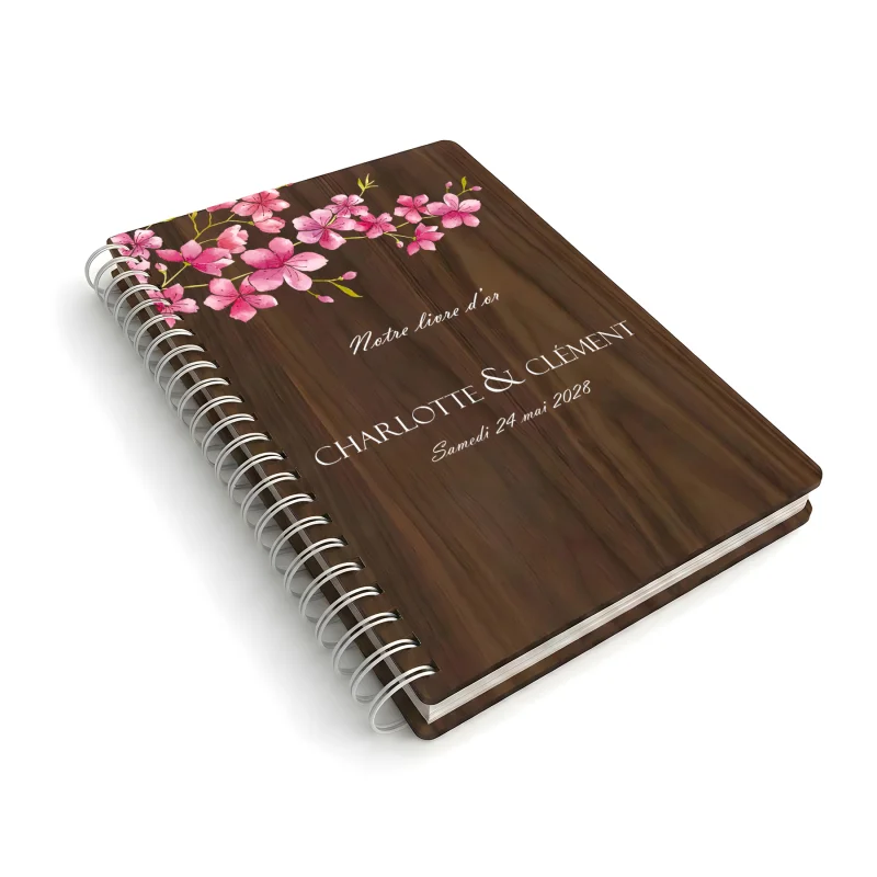 Livre d'or de mariage carnet en bois personnalisé - En noyer - Cerisier - hover