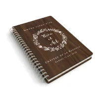 Livre d'or de mariage carnet en bois personnalisé - En noyer - Couronne de laurier