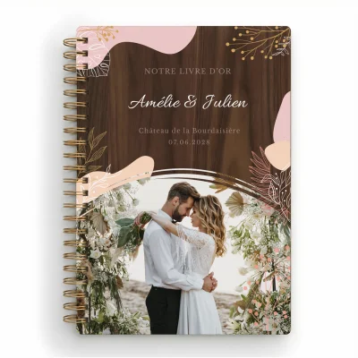 Livre d'or de mariage carnet en bois personnalisé - En noyer - Dolce Vita