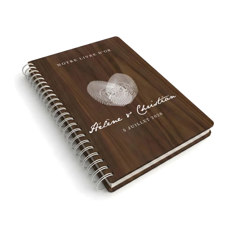 Livre d'or de mariage carnet en bois personnalisé - En noyer - Empreintes - hover