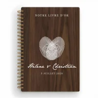 Livre d'or de mariage carnet en bois personnalisé - En noyer - Empreintes