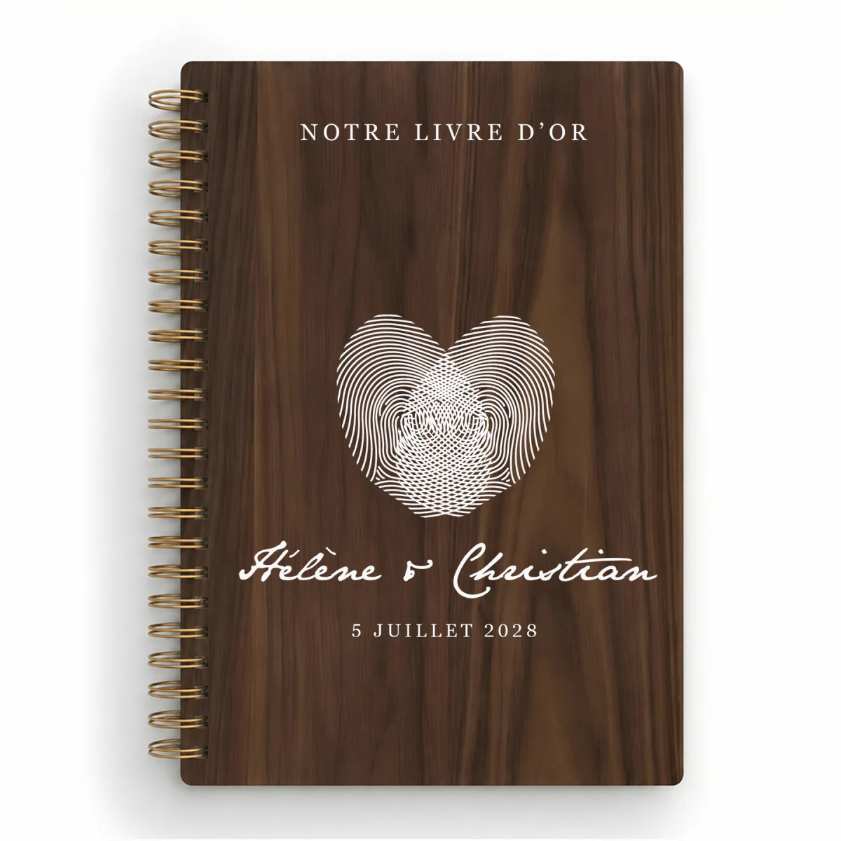 Livre d'or de mariage carnet en bois personnalisé - En noyer - Empreintes