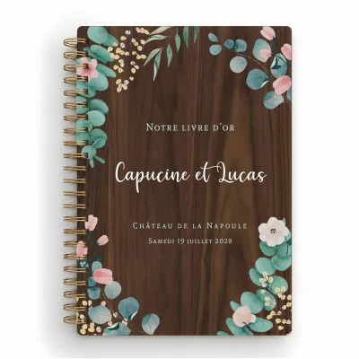 Livre d'or de mariage carnet en bois personnalisé - En noyer - Eucalyptus