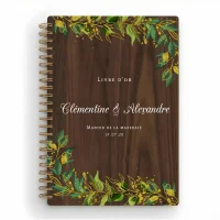 Livre d'or de mariage carnet en bois personnalisé - En noyer - Feuillage