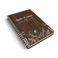 Livre d'or de mariage carnet en bois personnalisé - En noyer - Fleurs champêtres