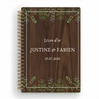 Livre d'or de mariage carnet en bois personnalisé - En noyer - Fleurs sauvages