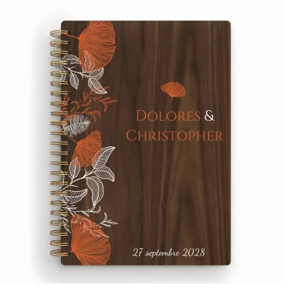 Livre d'or de mariage carnet en bois personnalisé - En noyer - Gingko