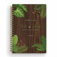 Livre d'or de mariage carnet en bois personnalisé - En noyer - Jungle