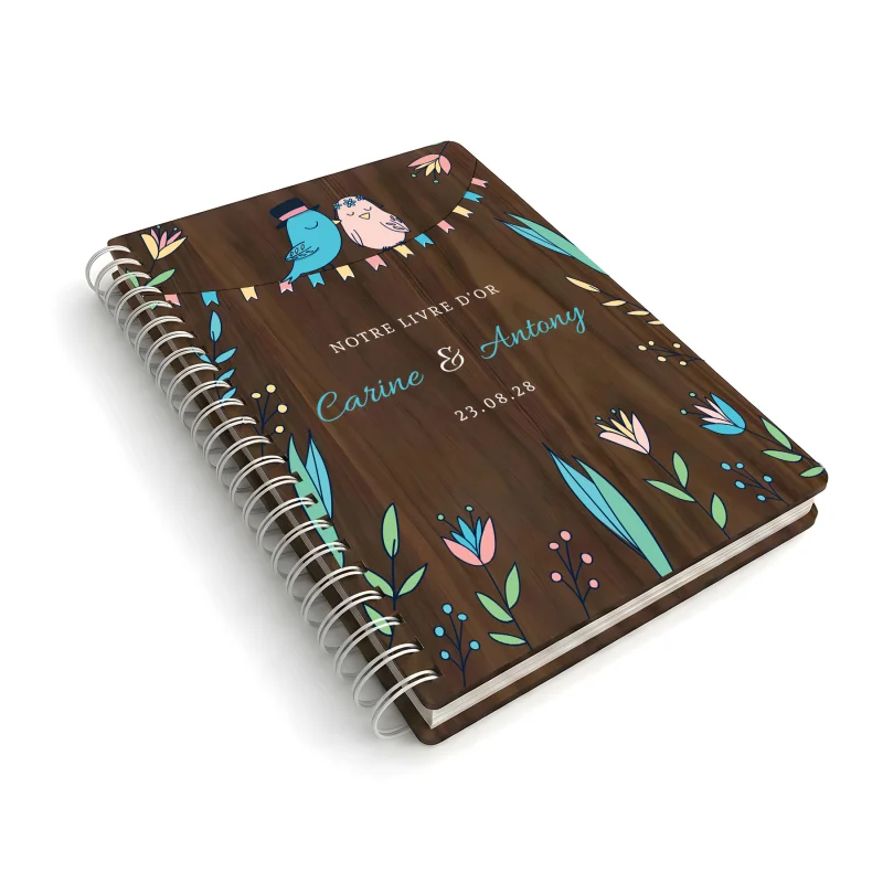 Livre d'or de mariage carnet en bois personnalisé - En noyer - Les inséparables - hover
