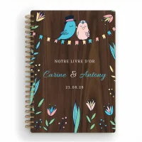 Livre d'or de mariage carnet en bois personnalisé - En noyer - Les inséparables