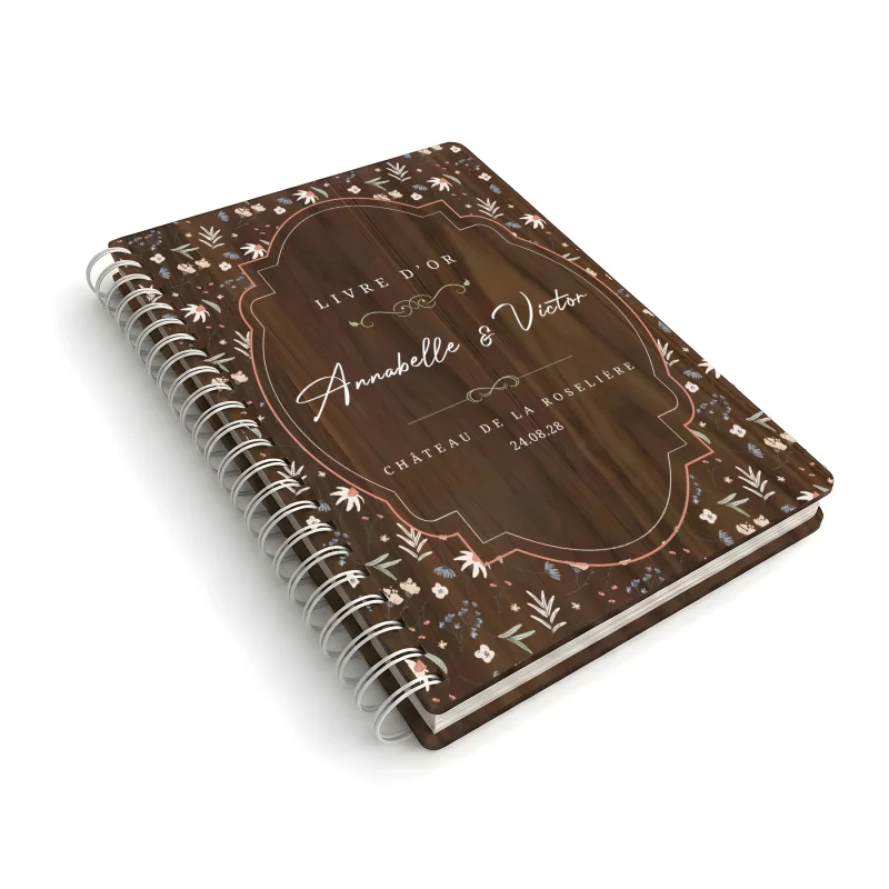 Livre d'or de mariage carnet en bois personnalisé - En noyer - Liberty - hover
