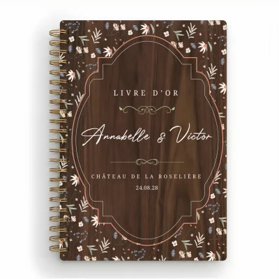 Livre d'or de mariage carnet en bois personnalisé - En noyer - Liberty