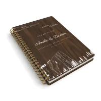 Livre d'or de mariage carnet en bois personnalisé - En noyer - Montagne