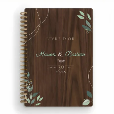 Livre d'or de mariage carnet en bois personnalisé - En noyer - Natural